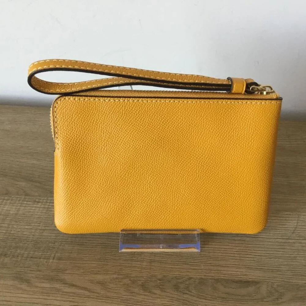 Coach Yellow Crossgrain Leather Corner Zip Wristlet Wallet - Picture 2 of 5